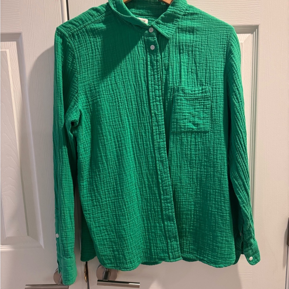 J. Crew Vibrant Green Long Sleeve Gauze Casual Button Down Shirt